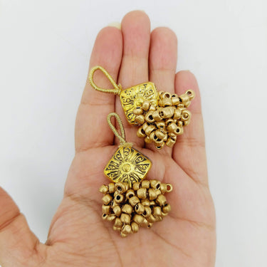 Gold Engraved Diamond Charm With Flatback, Beaded Tassels Latkan, Indian Latkans